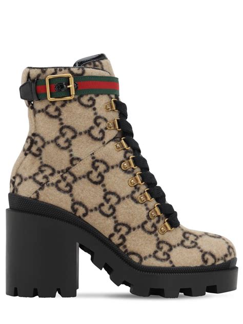 gucci women's brown gg wool ankle boot|gucci combat boots for women.